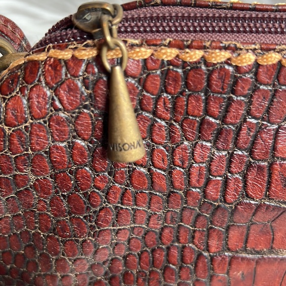 Plinio Visona Croc Leather Brown Shoulder Bag - Picture 4 of 13